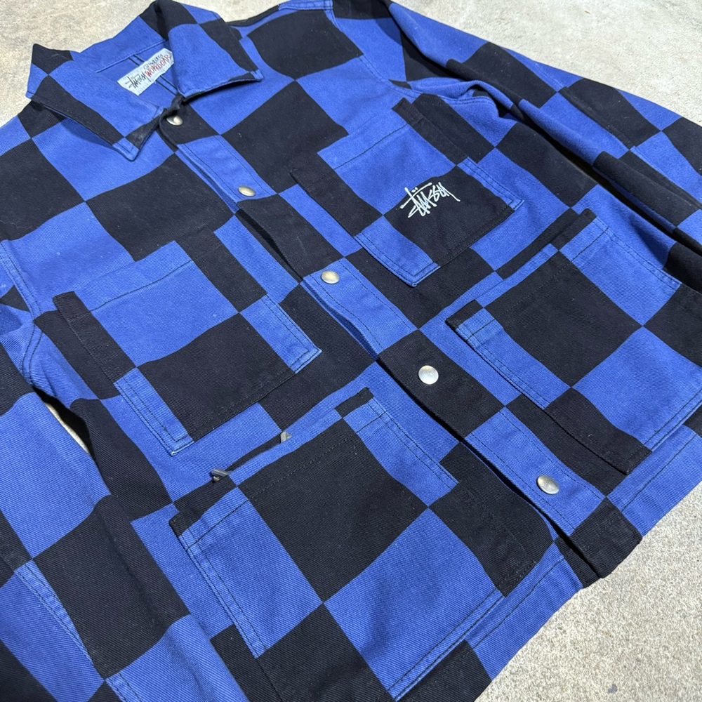 Stussy Blue and Black Plaid Jacket